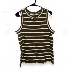 LOFT Olive and White Striped Tank Top